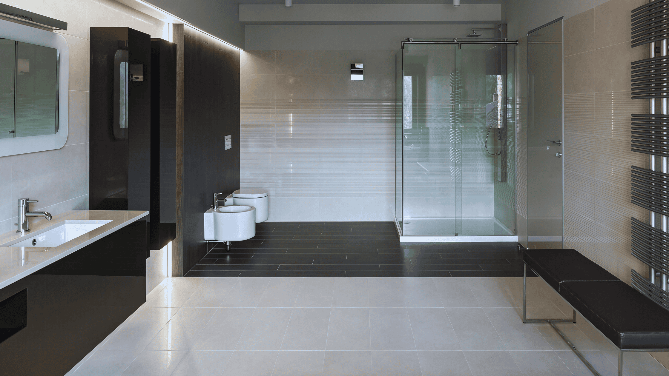 A bright, modern MA bathroom featuring adequate lighting, ventilation, and a functional layout.